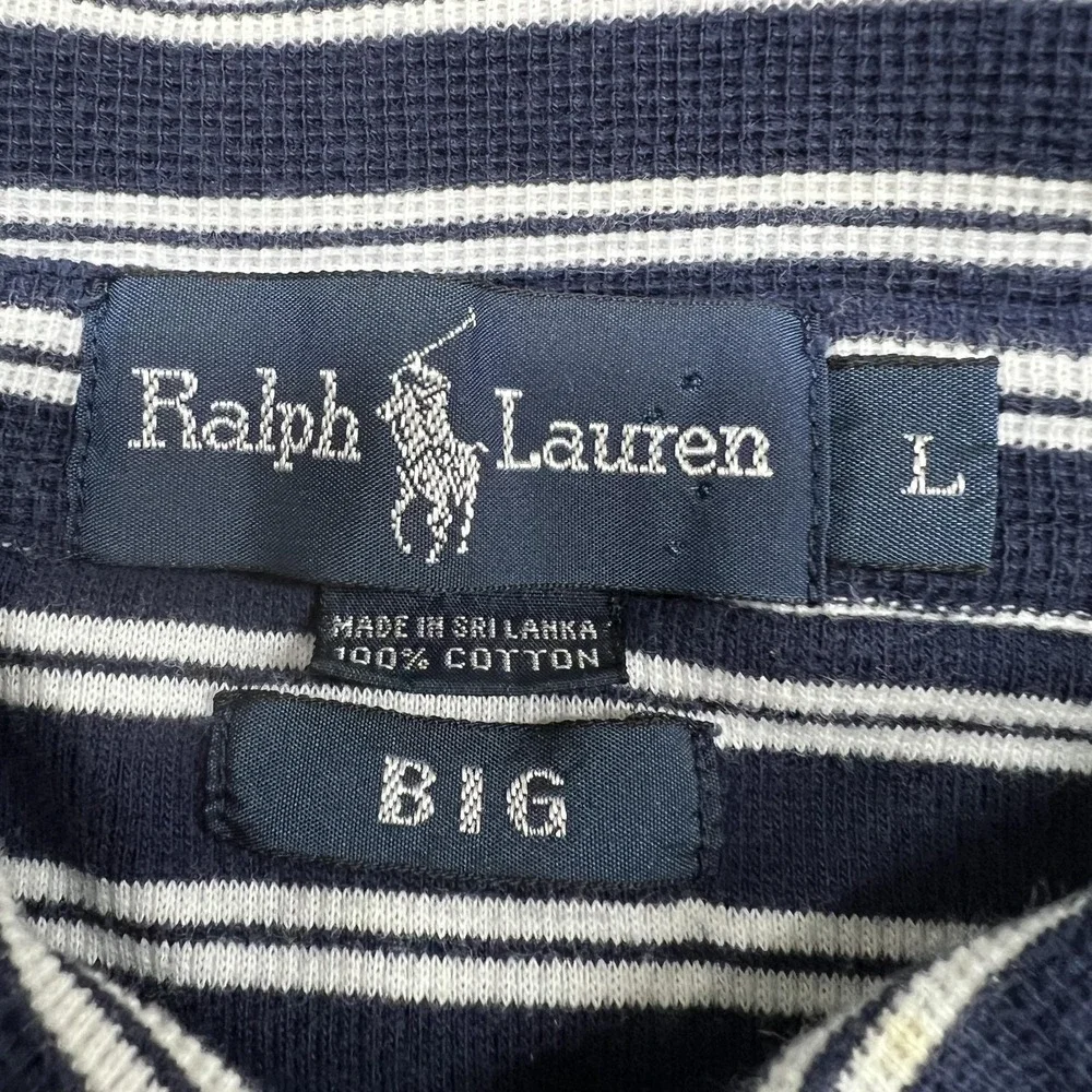 Vintage Polo Ralph‎ Lauren Polo Shirt Mens L Blue Big Stripe Button Down Pony